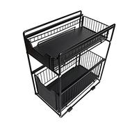 MENGDA Rangement sous évier, étagère empilable à 2 Niveaux, Panier de Rangement Coulissant, tiroir, Organisateur, pour comptoir de Cuisine, Garde-Manger, Salle de Bain (1, Noir)