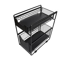 MENGDA Rangement sous évier, étagère empilable à 2 Niveaux, Panier de Rangement Coulissant, tiroir, Organisateur, pour comptoir de Cuisine, Garde-Manger, Salle de Bain (1, Noir)