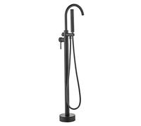 MENGDA Robinets de bain, Montage au sol Robinet de mélangeur de Douche, Robinet de Baignoire Ilot Autoportante, avec pulvérisateur à main flexible, 110 cm, Noir