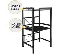 MENGDA Support Extensible en Métal Four à Micro-Ondes Hauteur Réglable, Étagère de Rangement pour Cuisine,avec 6 Crochets à Pince