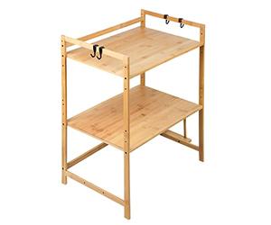 MENGDA Support pour Four à Micro-Ondes en Bois, Support pour Four à Micro-Ondes, Etagère de Cuisine à 1/2 Niveaux avec 4 Crochets et Support de Planche à découper (Deux étages)