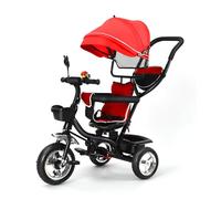 MENGDA Tricycle Enfant Évolutif 4 en 1, Tricycle Bébé avec Poignée de Poussée Réglable, Vélo Bébé Tout-Petit, Vélo de Marche, Siège Réversible (Rouge)