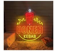 MENGE Lampe de signalisation Enseigne Au Néon Doner Kebab, Éclairage LED Pour Barbecue, Décoration Murale De Restaurant, Panneau De Restauration Rapide 42cmx50cm(UNE)
