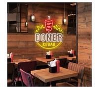 MENGE Lampe de signalisation Enseigne Au Néon Doner Kebab, Éclairage LED Pour Barbecue, Décoration Murale De Restaurant, Panneau De Restauration Rapide 42cmx50cm(B)