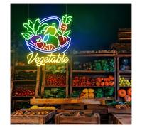 MENGE Lampe de signalisation Enseigne Au Néon Vegetable Adaptée À La Décoration Murale D'un Restaurant, D'une Saladerie, Avec Variateur D'intensité, 50cmx53cm(B)