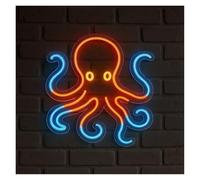 MENGE Lampe de signalisation Enseigne Lumineuse LED En Forme De Pieuvre, Intensité Variable, USB, Idéale Pour Un Restaurant, Une Cuisine, Une Restauration Rapide, 38cm