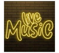 MENGE Lampe de signalisation Enseigne Lumineuse Live Music Faite À La Main, Idéale Pour Une Décoration Murale De Studio, Luminosité Réglable, 51cm(Lemon yellow)