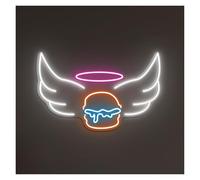 MENGE Lampe de signalisation Enseigne Néon Angel Burger, Idéale Pour La Décoration De Restaurant, Luminosité Réglable, 50cm
