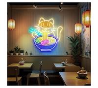 MENGE Lampe de signalisation Lumières Néon Chat Ramen, Luminosité Réglable, Convient Pour Magasin, Restaurant, Décoration Murale, 52cmx53cm(B)