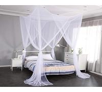 Mengersi 4 coins Post Ciel de lit moustiquaire double complet Reine King size Suitable for all sizes blanc