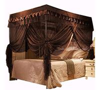 Mengersi Ciel de lit à 4 Coins pour lit King Size - Moustiquaire Luxueuse pour décoration de Chambre à Coucher (très Grand lit, café)