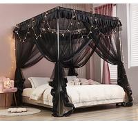 Mengersi Ciels de lit en maille drapée, transparents, élégants, décoration de style royal, accessoires pour adultes, noir, lit king size californien