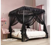 Mengersi Rideaux de lit élégants Noirs à 4 Coins avec moustiquaire pour lit Double