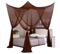 Mengersi Rideaux de lit élégants pour lit Double, Grand et King Size, moustiquaire pour intérieur et extérieur (221 x 200,7 x 248,9 cm (suggéré pour lit Double à très Grand lit), café)