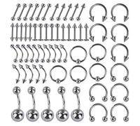 MengH-SHOP Anneau de Nez À Cheval Lèvre Langue Sourcil Oreilles Barbells Kit de Corps Piercing Acier Chirurgical 60 Pièces 12 Styles