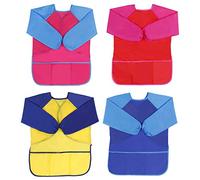 MengH-SHOP Blouse Peinture Enfant Imperméable Tablier de Peinture 3-7 ans Tablier Manches Longues Enfant avec 3 Poches pour L'école Activités, Peinture, Cuisine, Coloriage 4 Pièces