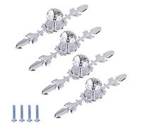 MengH-SHOP Boutons de Tiroir en Cristal Boutons de Portes de Cabinet Meubles d'armoires Armoires Poignée de Traction avec Plaque Argentée Adapté d'armoires de Cuisine et Tiroirs, 170MM (Paquet de 4)