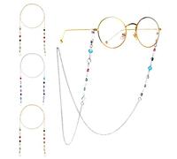 MengH-SHOP Chaîne de Lunettes Élégant Retenue de Lunettes Coloré Perle Chaîne de Lunettes de Soleil Femme Sangle de Collier de Lunettes avec Boucles en Gel de Silice 4 Pièces (Doré et Argent)