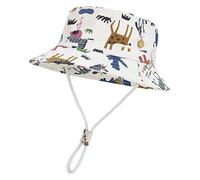 MengH-SHOP Chapeau de Soleil Garçon Bonnet Bob Eté Tout-Petit Casquettes Chapeaux de Pêcheur Coton Chapeau de Plage Visière avec Sangle de Menton Réglable pour Garçon Fille 4-8 Ans