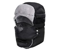 MengH-SHOP Chapeau de Trappeur Hiver Chapka Unisexe Bomber Hats avec Anti-Vent Masque Détachable et Lunettes pour Garder Chaud Patinage Ski Autres Activités en Plein Air Noir