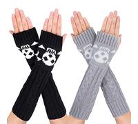 MengH-SHOP Gants en Tricoté Arm Femme Gants Thermique d'Hiver Sans Doigts Chaudes Poignet Bras Mitaines Tricotées avec Trou de Pouce 2 Paires (Noir et Gris)