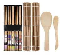 MengH-SHOP Kit D'outils de Fabrication Sushis Bambou Contient Tapis à Rouler à Sushi Baguettes Épandeur Palette de Riz pour Cuisiniers Débutant 9 Pièces