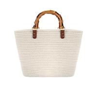 MengH-SHOP Tote Bag Summer Sac de Plage pour Femmes Grand Sac à Main Hand-Woven avec Top-Handle Sacs de Courses pour Voyage Date Vacances, Beige