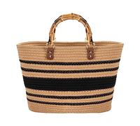 MengH-SHOP Tote Bag Summer Sac de Plage pour Femmes Grand Sac à Main Hand-Woven avec Top-Handle Sacs de Courses pour Voyage Date Vacances, Kaki & Noir