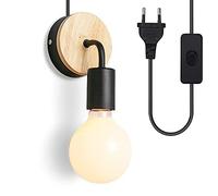 Mengjay Applique murale rétro vintage à LED E27, support de lampe E27 avec interrupteur, lampe industrielle Lofty pour extérieur, intérieur (avec prise UE, sans ampoule) (Noir)