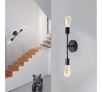 Mengjay Double Appliques Murale Vintage Industrielles Appliques Métal Doré Comme Applique Lampes E27 de Chevet Couloir Loft Appliques (Noir)