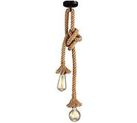 Mengjay E27 Lampes Suspendues Vintage Lustres Corde De Chanvre Suspendu Plafonnier Suspension Rétro Industriel Lustre Pays éclairage Style Pour Restaurant Bar Café Sans Ampoule (2 Douille,50+50cm)