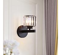 Mengjay E27 Métal LED Applique Postmoderne Exquis Cristal Luminaire Applique À La Maison Décoration Applique Salon TV Applique Murale Chambre Chevet Lanterne E27 Verre Allée Escalier (Noir)
