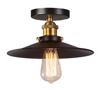 Mengjay E27 Plafonnier Vintage Métal Plafonnier Parapluie Fer Parapluie Abat-Jour Plafonnier Rétro Suspension Lampe Simple Tête Grange Lumière pour Loft, Salle À Manger, Salon, Restaurant (26cm)