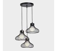 Mengjay E27 Retro Industrielle Plafonnier en Métal Noir Cage, Suspension Lustres,suspensio Lampes, Luminaires intérieur industriel pour entrée,allée, porche,couloir,chambre,Café Bar (3 douilles)