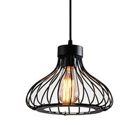 Mengjay E27 Retro Industrielle Plafonnier en Métal Noir Cage, Suspension Lustres,suspensio Lampes, Luminaires intérieur industriel pour entrée,allée, porche,couloir,chambre,Café Bar (1 douille)