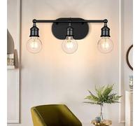 Mengjay Lampadaire de Salle de Bain Vintage Noir/Or, Style Industriel E27 3 Flammes, Murale en Métal et Fer