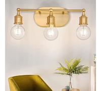 Mengjay Lampe à Miroir de Salle de Bain Vintage Noir/Or, Style Industriel E27 3 Flammes, Métal Rétro Fer Lampe Murale (Or)