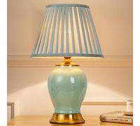 Mengjay Lampe De Table en Céramique,Lampe de Bureau en Céramique Avec abat-jour E27,Abat-jour en lin Lampe de chevet de chambre à coucher Lampes décoratives de Club Hotel (Vert)