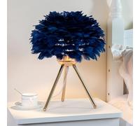 Mengjay Lampe de table en plumes,E27 Lampe de chevet avec abat-jour de bureau en plumes à Base Dorée à Trois Pieds,Veilleuse Éclairage De Table Pour Salon Chambre Décoration De La Maison (E)