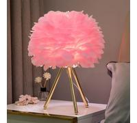 Mengjay Lampe de table en plumes,E27 Lampe de chevet avec abat-jour de bureau en plumes à Base Dorée à Trois Pieds,Veilleuse Éclairage De Table Pour Salon Chambre Décoration De La Maison (D)
