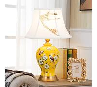 Mengjay Lampe de Table en Porcelaine Chinoise, Lampe Chevet de Nuit Abat-jour Chambre, Design Moderne et Classique, Jaune