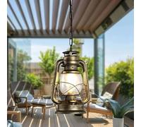Mengjay Lampe Suspendue Extérieure,IP44 Etanche Lampe d'extérieur Lanterne Jardin, Noire Rétro Suspension Aluminium et Verre, E27 Plafonnier Vintage Industriel Lampe Pendentif Extérieure pour Patio