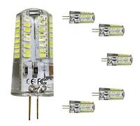 Mengjay Lot de 5 ampoules LED G4 5 W - AC 220-240 V - 320 lm - Blanc froid 6000 K - 64 LED SMD 3014 - Angle d'éclairage 360° - Gel de silice - Lampes décoratives