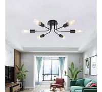Mengjay Lustre Plafonnier, Lustre moderne,E27 base industrielle Lampes suspendues au plafond Luminaire pour chambre à coucher salon cuisine ferme salle d'exposition d'art (Noir, 6xFlaming)