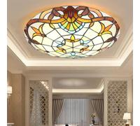 Mengjay Plafonnier de style Pastoral,E27 Vintage Ronde Plafonnier Cuisine avec Abat-Jour en Verre Coloré Encastré Lumiere Plafond,luminaires de plafond de décoration de couloir (B, 30CM)