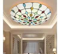 Mengjay Plafonnier de style Pastoral,E27 Vintage Ronde Plafonnier Cuisine avec Abat-Jour en Verre Coloré Encastré Lumiere Plafond,luminaires de plafond de décoration de couloir (C, 40CM)