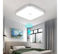 Mengjay Plafonnier LED Detecteur de Mouvement 20W 2000LM 6001K Blanc Froid Étanche Carré Lampe Plafond LED pour Exterieur Intérieur Escalier Salle de Bains Garage