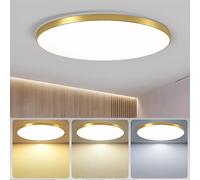 Mengjay Plafonnier LED Rond,3000K-6000K Luminaire Plafonnier Dimmable,Luminaire Chambre Rond,Plafond LED pour Salle De Bain, Salon, Cuisine, Chambr à Coucher, Couloir, Salle à Manger (40W, Doré)