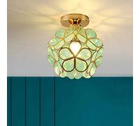 Mengjay Plafonnier Moderne en Forme de Fleur，Créatif Vitrail Abat-Jour En Verre Lampe De Plafond，Vintage Lustre Suspension E27 pour Salon Chambre à coucher couloir et cuisine (Green)