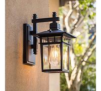 Mengjay Rétro Étanche Appliques Extérieure Sable Noir Fonte D'aluminium Et Verre Lanterne Murale Jardin Maison Entrée Éclairage Villa Balcon Cottage Décoration Mur Luminaire